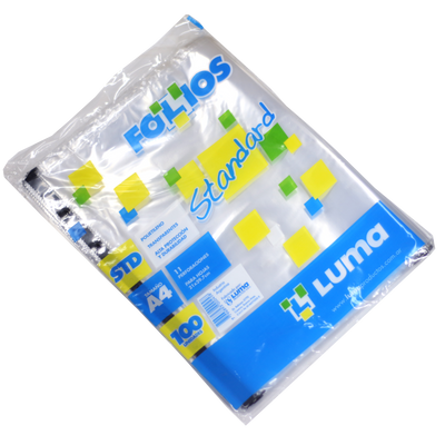 Folio Luma Polietileno A4 Standard 40 Micrones x 100 Unid.  Cod. 30-09