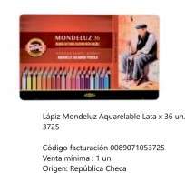 Lapices De Colores Koh-I-Noor Mondeluz x 36 Largos Acuarelables En Lata Cod. 089071053725