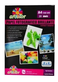 Papel Arcolor A4  Photo Glossy 200Grs. Paq.X20 Hjs. Cod. 20200
