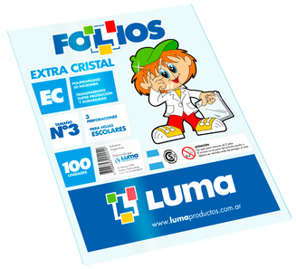 Folio Luma Polipropileno Extra Cristal Escolar Comercial 50 Micrones x 100 Unid. Cod. 31-15