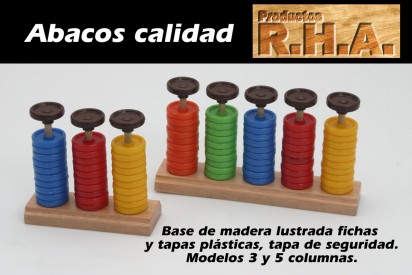 Abaco R.H.A. Base De Madera 3 Columnas Con Fichas Plasticas Grandes Cod.Abaco/3