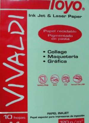 Papel Toyo Vivaldi A4 120 Grs. Verde Agua x 10 Hjs. Cod. 17010004015