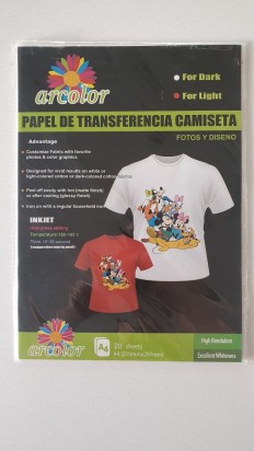 Papel Arcolor A4 Transfer Para Ropa Clara 180Grs.Paq. X20 Hjs. Cod. 22180